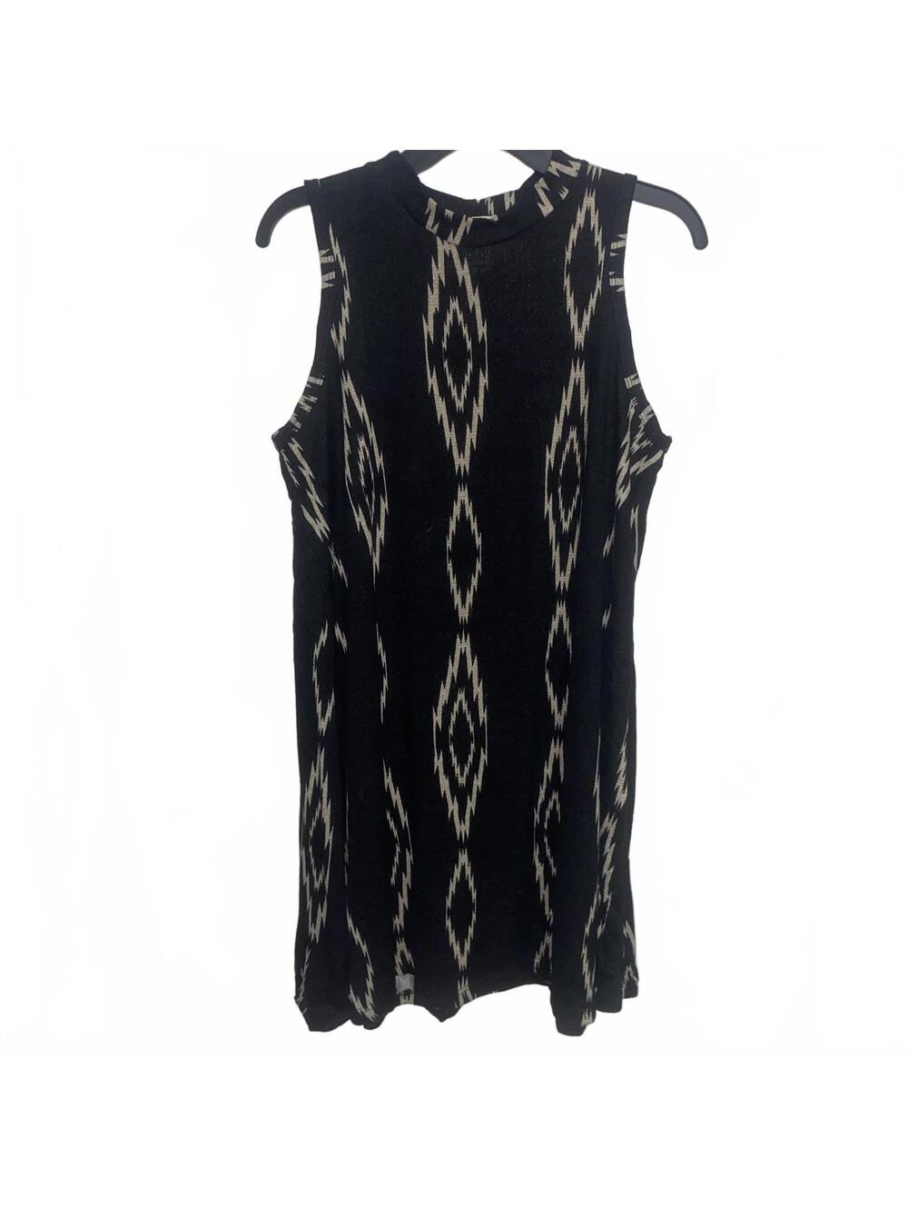 Vintage Y2K Black Tribal Ikat Print Sleeveless Tunic Dress Size Large